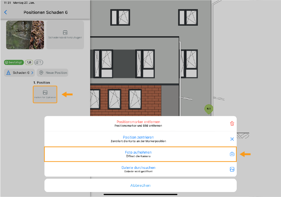 Positionsfoto aufnehmen